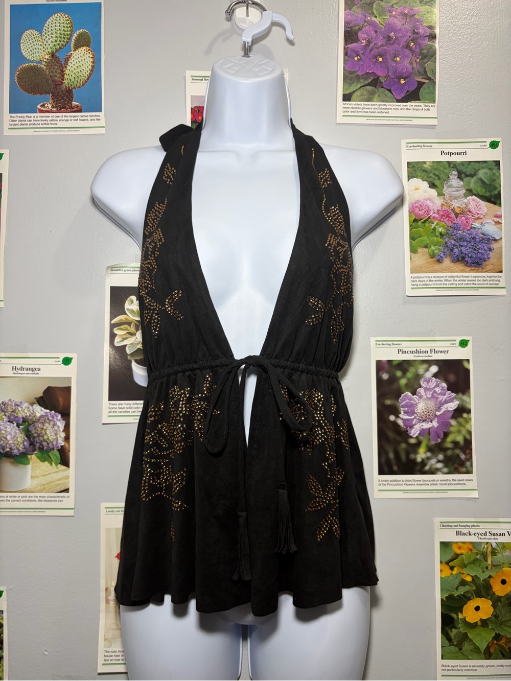 Moa Moa Black Halter Cover-Up with Gold Stud Detailing